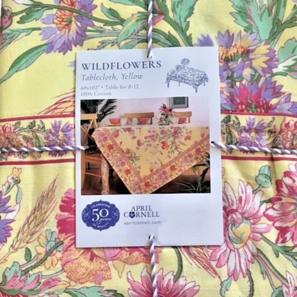 April Cornell Wildflowers Tablecloth 60X102 Yellow Pink Floral French Country